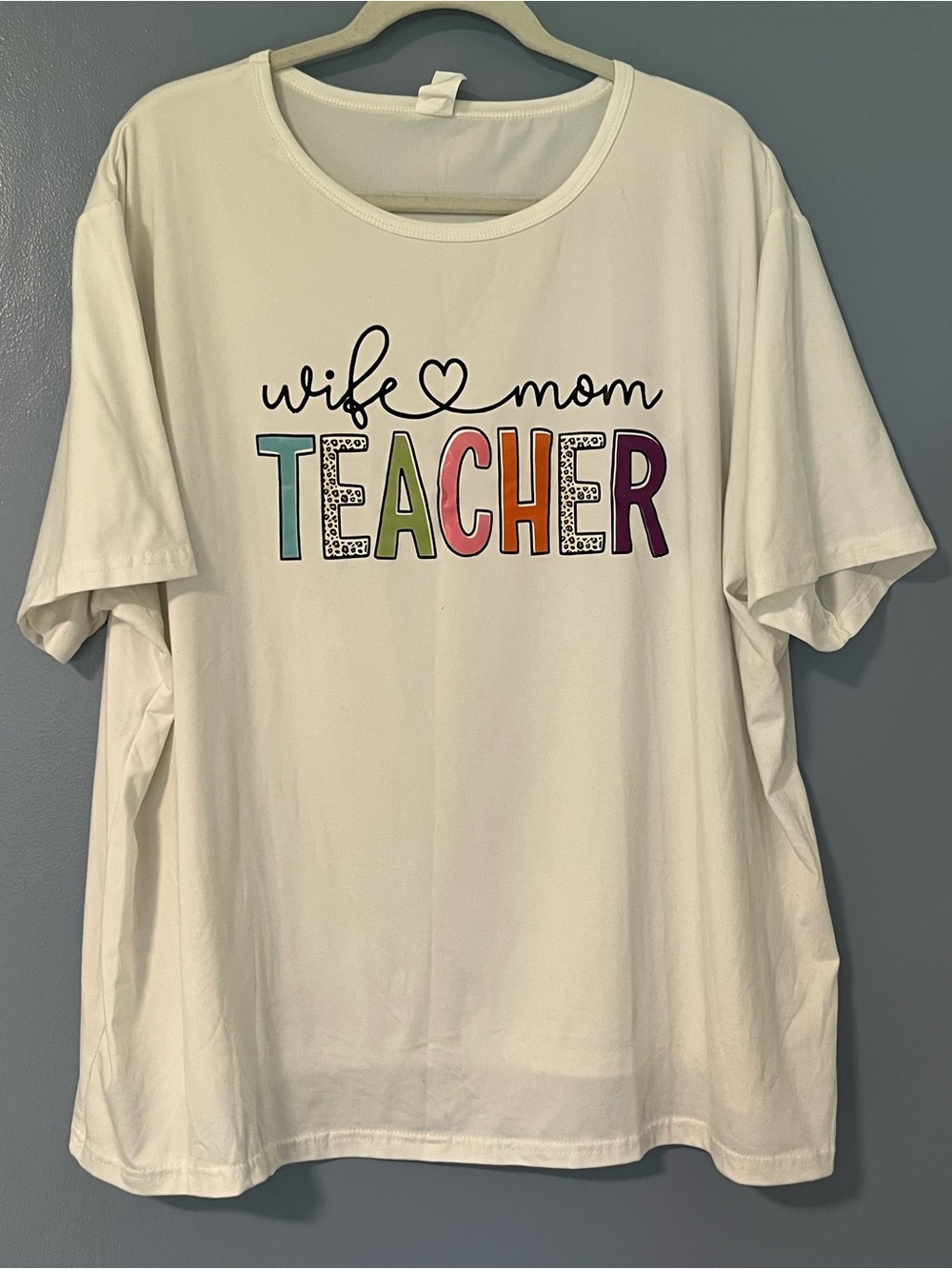 White 'Wife ♥ Mom TEACHER' Short Sleeve Tee Size 5X